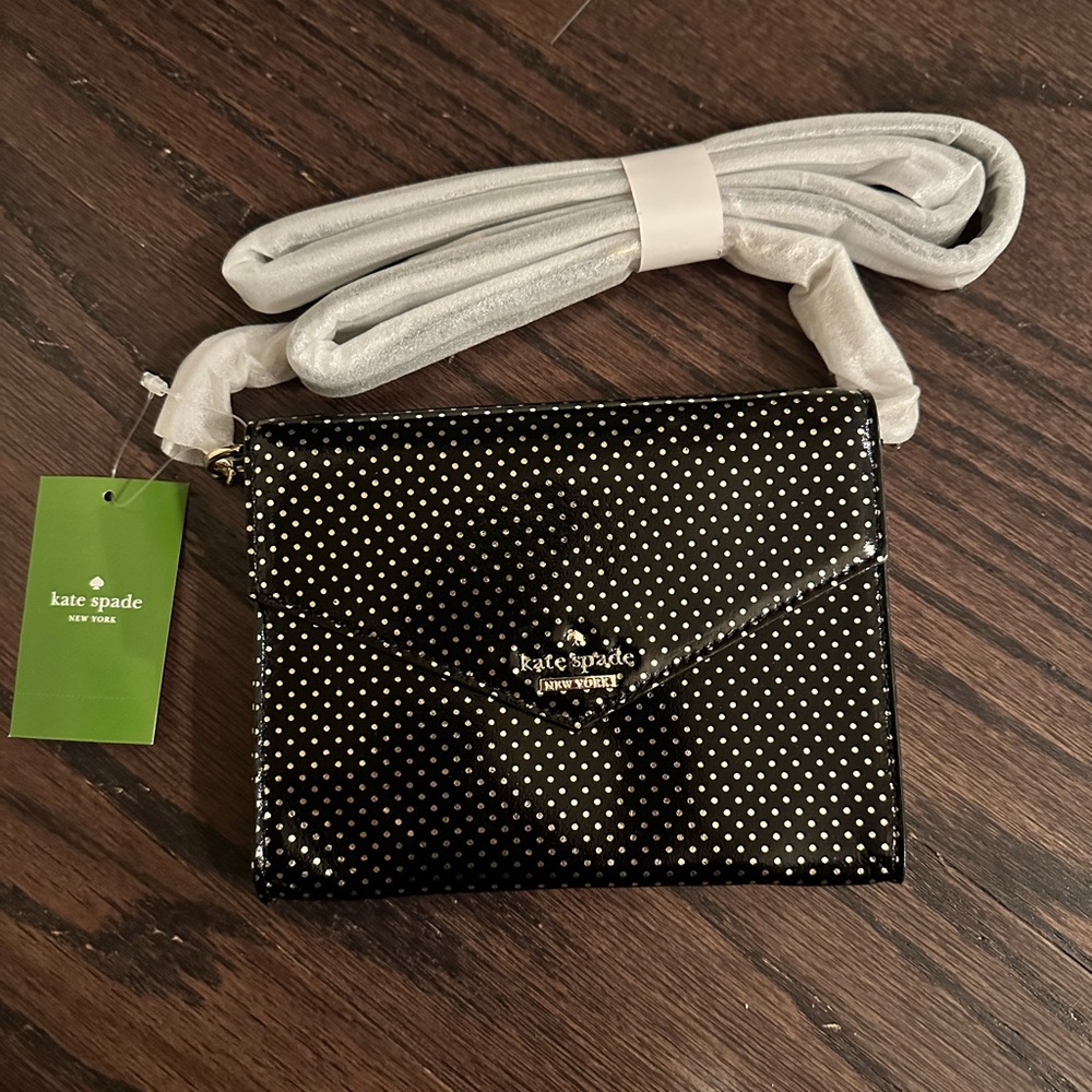 Kate Spade Black and Gold Dotted Crossbody in Monday Lilac Street Dot